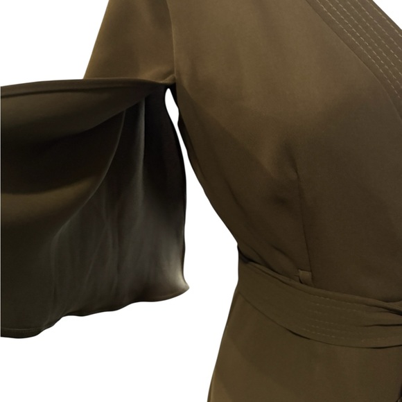 Asos Khaki Green Dress, NWTS, wrap front skirt and neckline, tie belt, sz 4 - Picture 5 of 11